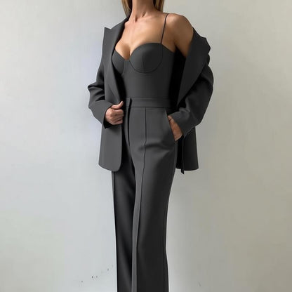 Fall Graceful Fashionable Office Blazers Bra Pants Jacket Three Piece Sets