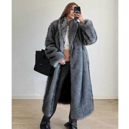 Women Fur Coat Winter Warm Faux Fur Coat Young Long Trench Coat