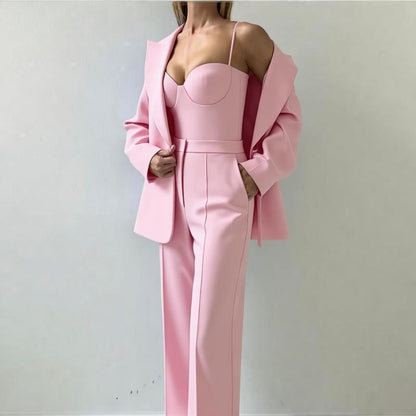 Fall Graceful Fashionable Office Blazers Bra Pants Jacket Three Piece Sets