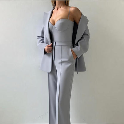 Fall Graceful Fashionable Office Blazers Bra Pants Jacket Three Piece Sets