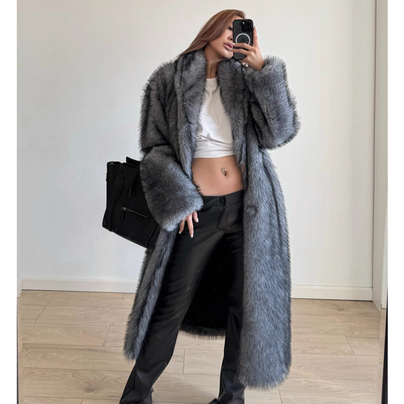 Women Fur Coat Winter Warm Faux Fur Coat Young Long Trench Coat