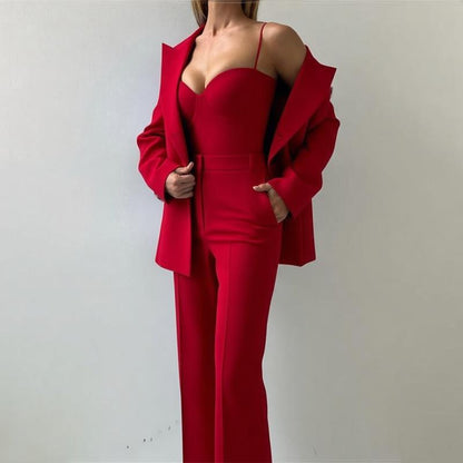Fall Graceful Fashionable Office Blazers Bra Pants Jacket Three Piece Sets