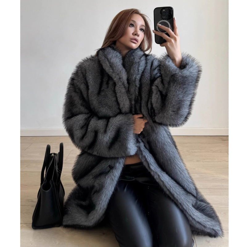 Women Fur Coat Winter Warm Faux Fur Coat Young Long Trench Coat
