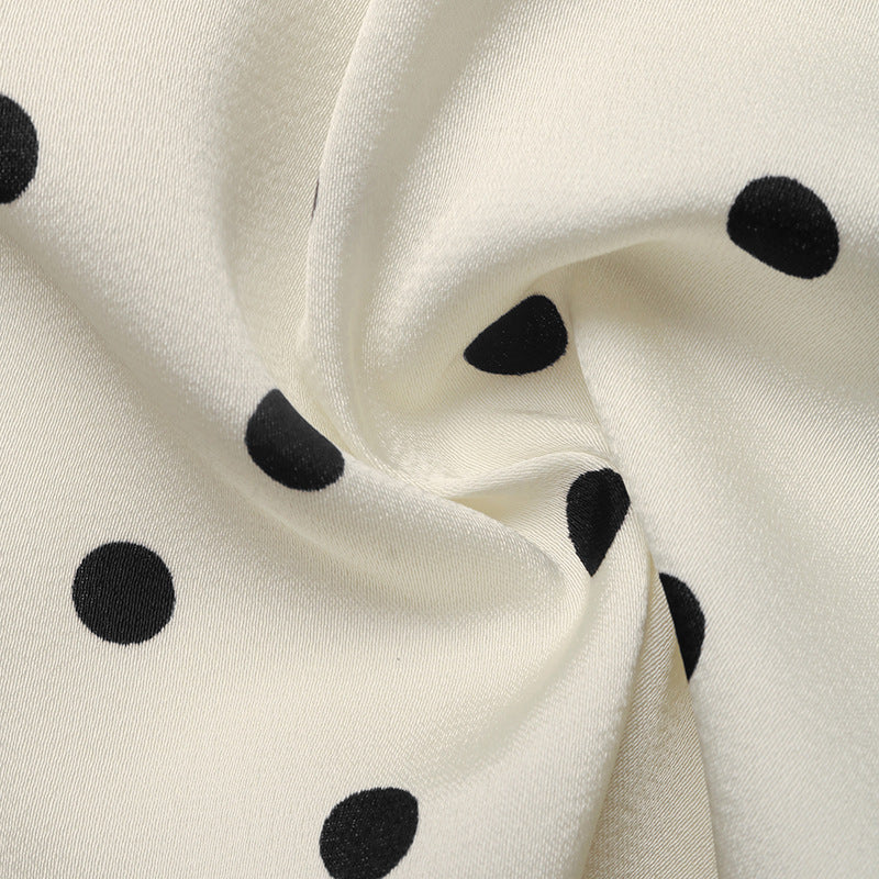 French Vintage Polka Dot Cinched Ruffled Sleeveless Shirt for Women