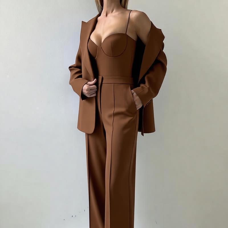 Fall Graceful Fashionable Office Blazers Bra Pants Jacket Three Piece Sets
