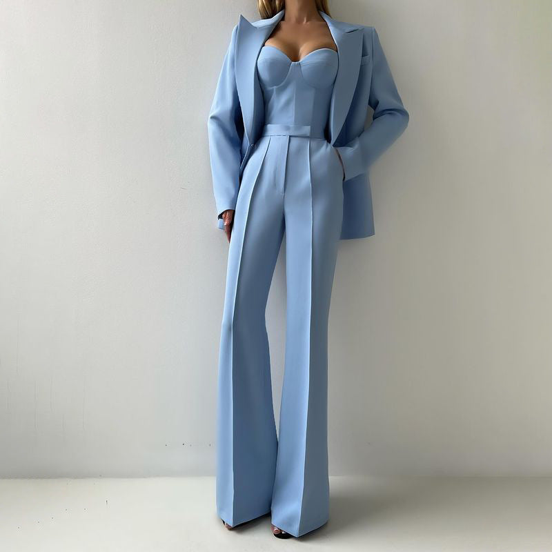Fall Graceful Fashionable Office Blazers Bra Pants Jacket Three Piece Sets