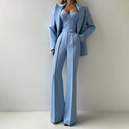 Fall Graceful Fashionable Office Blazers Bra Pants Jacket Three Piece Sets