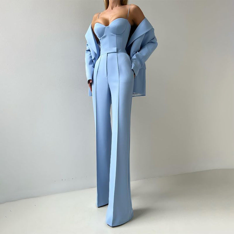 Fall Graceful Fashionable Office Blazers Bra Pants Jacket Three Piece Sets